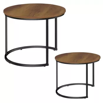 LEAN 2-in-1 apaļo kafijas galdiņu komplekts Vintage Natural Wood 70x50cm 45x44cm