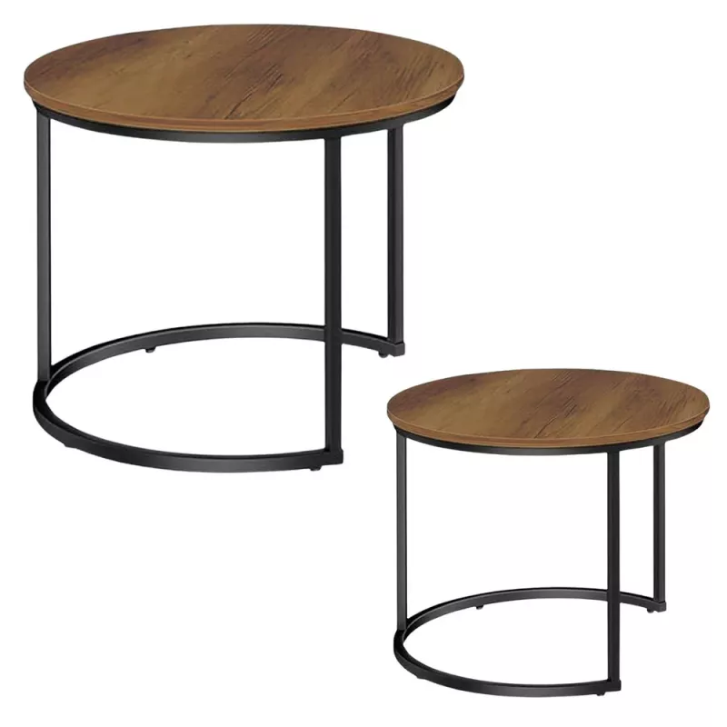 LEAN 2-in-1 apaļo kafijas galdiņu komplekts Vintage Natural Wood 70x50cm 45x44cm