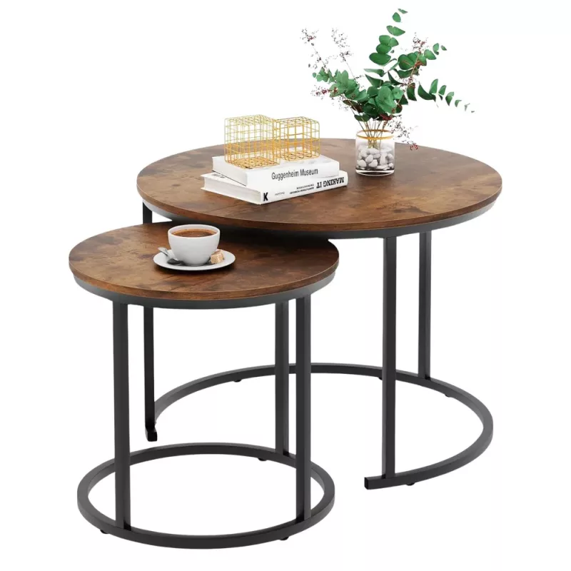 LEAN 2-in-1 apaļo kafijas galdiņu komplekts Vintage Natural Wood 70x50cm 45x44cm