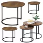 LEAN Set of 3-in-1 Round Coffee Tables Vintage Natural Wood 51cm 40cm 30cm