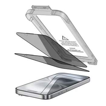 TECH-PROTECT QUICK SET SPY+ Privacy Tempered Glass Screen Protector 2-Pack for Apple iPhone 15 / iPhone 16