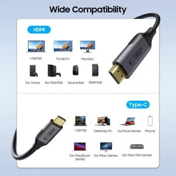 TECH-PROTECT UltraBoost USB-C uz HDMI 2.0 kabelis 4K 60Hz 180cm Melns