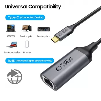 TECH-PROTECT ULTRABOOST Adapter USB-C to Ethernet RJ45 1000 Mbps Black