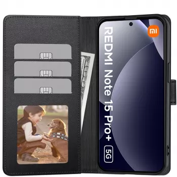 Tech-Protect Wallet Case Xiaomi Poco M8 Pro / Redmi Note 15 Pro+ Plus 5G, matēti melns