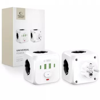 TECH-PROTECT PCL3X4 Pagarinātājs 3 Schuko Kontaktligzdas 2 USB-A 2 USB-C 2m Balts