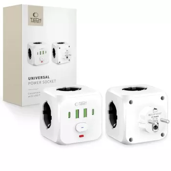TECH-PROTECT PCL3X4 Pagarinātājs 3 Schuko Kontaktligzdas 2 USB-A 2 USB-C 2m Balts