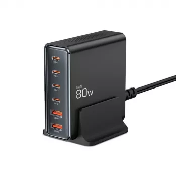 Tech-Protect DC80W-GAN 6-PORT GaN 80W USB-C Lādētājs Melns