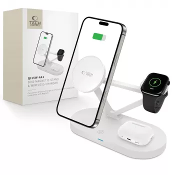 Tech-Protect QI15W-A41 3IN1 MagSafe bezvadu lādētājs balts