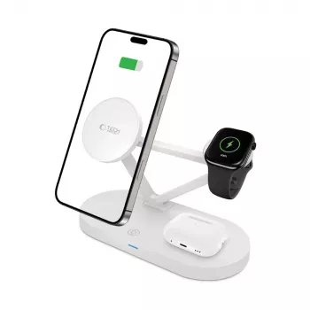 Tech-Protect QI15W-A41 3IN1 MagSafe bezvadu lādētājs balts