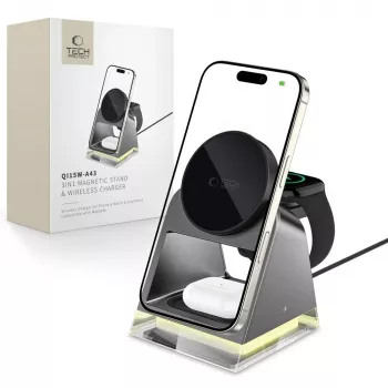 Tech-Protect QI15W-A43 3IN1 MagSafe bezvadu uzlādes stacija Melna