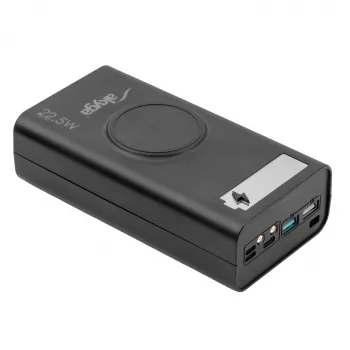 Akyga AK-BC-05 ārējā akumulatora korpuss 12x 18650 Li-Ion elementiem, 22,5 W, Qi 15 W, USB-C PD + 2x USB-A, LED lukturis, melns