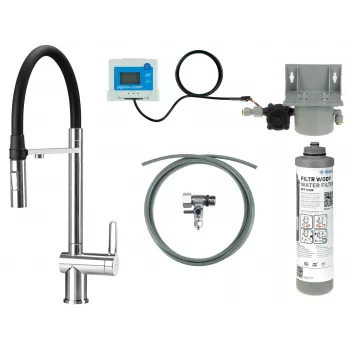 DEANTE virtuves jaucējkrāns ar ūdens filtrēšanas komplektu, elastīgs snīpis, matēti melns