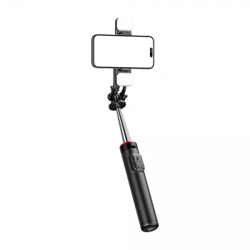 HURTEL Selfie Stick WC13YDS Telescopic Tripod 1.3m ar Divu LED Gaismu un Telefona Turētāju - Melns