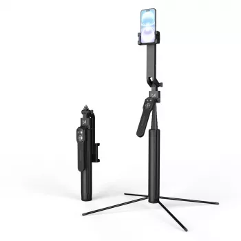 Premium Selfie Stick Wozinsky WST-360YS 1.8m ar Tripoda Funkciju, Automātisku 360° AI Sejas Izsekošanu, Žestu Vadību - Melns