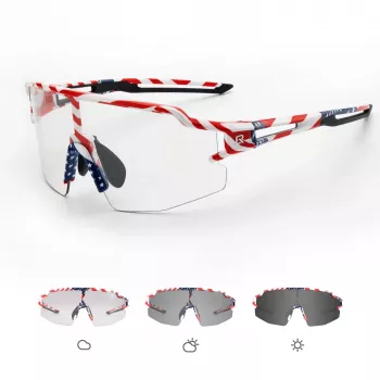 ROCKBROS Fotohromās riteņbraukšanas brilles ar UV aizsardzību un korekcijas ieliktni - USA Pattern - White