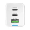 Wozinsky GaN 65W lādētājs ar USB-A un 2x USB-C portiem un USB-C kabeli 65W - Balts