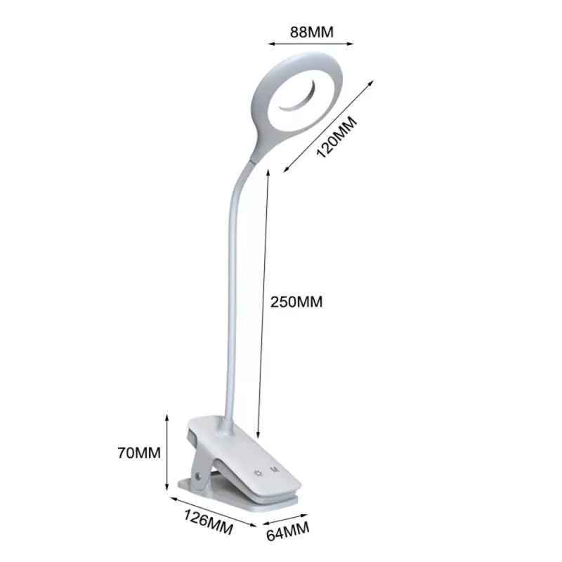 WOZINSKY Mini Wireless LED Reading Lamp with Clip and USB-C Cable - White