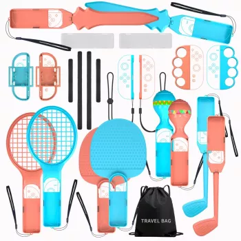 HURTEL Family Accessories Kit 23 in 1 for Nintendo Switch 2 - Orange and Blue Set