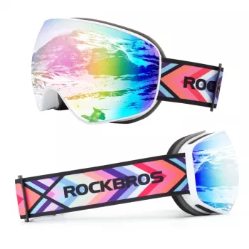 ROCKBROS SP284 Bērnu slēpošanas brilles - matti balts rāmis, pelēka PC lēca ar rozā ķiršu ziedu spoguli