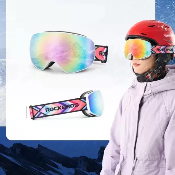 ROCKBROS SP284 Bērnu slēpošanas brilles - matti balts rāmis, pelēka PC lēca ar rozā ķiršu ziedu spoguli