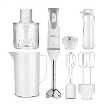 ZELMER ZHB4555S 1000W Rokas blenderis, sudraba/melns, nerūsējošā tērauda asmens, mainīgs ātrums ar turbo, kapājamā bļoda 500 ml, putotājs, glāze 700 ml