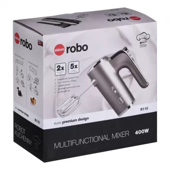 Eldom R110 Robo rokas mikseris, 400 W, 5 ātrumi, turbo funkcija, putošanas un maisīšanas uzgaļi, sudraba krāsā (R110 robo)