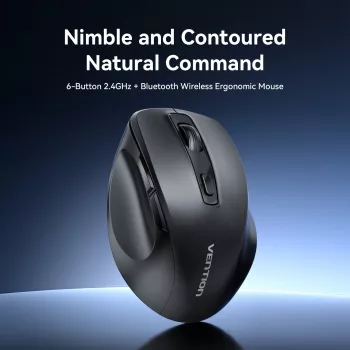 Vention KTMB0 Dual-Mode 2.4GHz + Bluetooth 5.1 bezvadu optiskā pele, 6 pogas, 800-2400 DPI, melna