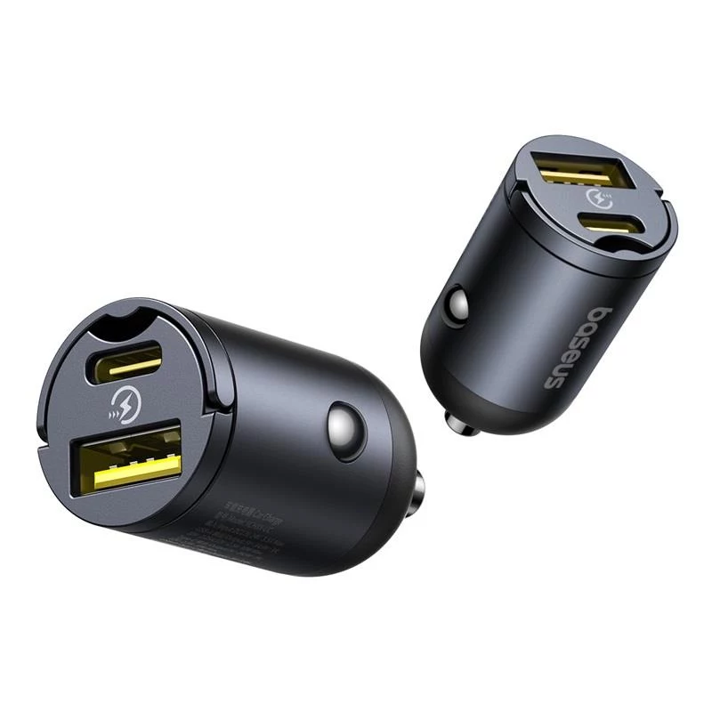 Baseus Tiny Star 30W USB-A USB-C sienas lādētājs melns