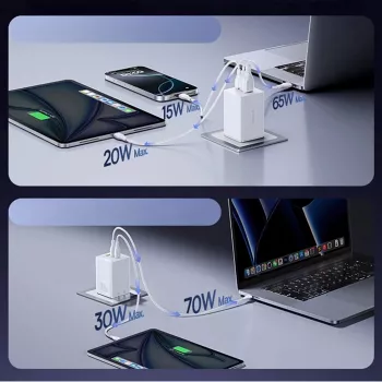 Baseus EnerFill FE11 2 x USB-C / USB-A 100W - Balts