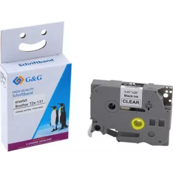 G&G saderīga lentes kasetne Brother TZe-131 - Melns uz caurspīdīgas - 12mm x 8m - Laminēta