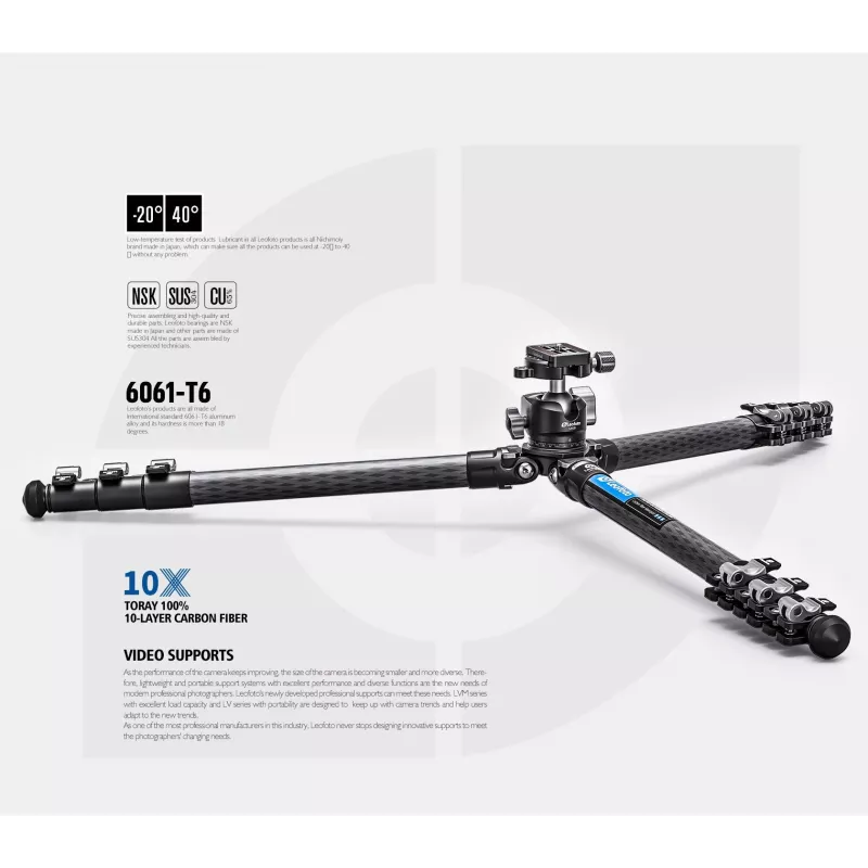Leofoto LSR-284C+LH-30 CNC statīvs ar nivelēšanas pamatni un panoramēšanas skavu, 4 sekcijas 28/25/22/19mm