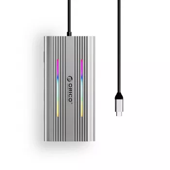ORICO XCR 12-in-1 USB-C Docking Station ar RGB, 3x USB-A, USB-C PD 100W, HDMI 4K, VGA, RJ45 Gigabit, SD/microSD karšu lasītājs - Sudraba