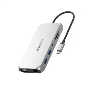 ORICO XCR 12-in-1 USB-C Docking Station ar 2x HDMI 4K 60Hz, VGA, USB-A 3.1, USB-C PD 100W, Gigabit Ethernet, SD/microSD, Audio - Pelēks
