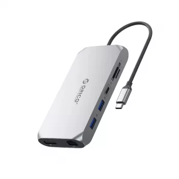 ORICO XCR 12-in-1 USB-C Docking Station 2x USB-A 3.1 1x USB-A 2.0 1x USB-C PD 100W 1x USB-C 3.1 2x HDMI 2.0 4K 60Hz 1x DisplayPort 1.4 4K 60Hz 1x SD 3.0 1x microSD 3.0 1x RJ45 Gigabit Ethernet 1x Audio CTIA 3.5mm - Grey