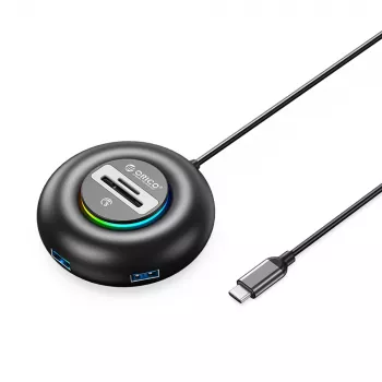 ORICO YXR5-C3 RGB 4-Port USB-A 3.0 Hub ar SD un microSD karšu lasītāju, 1.8m kabelis, Melns
