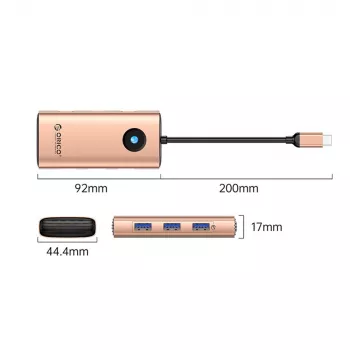 ORICO PW11 6-in-1 USB-C Docking Station, 3x USB-A 3.0, 1x USB-C PD 100W, 1x HDMI 4K 30Hz, 1x RJ45 2.5G Ethernet, Rose Gold