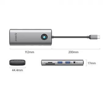 ORICO PW11 USB-C Docking Station 8-in-1, 2x USB-A 3.0, 1x USB-C PD 100W, 1x HDMI 4K 60Hz, 1x microSD/SD, 1x RJ45 Gigabit Ethernet, 1x Audio 3.5mm, Grey