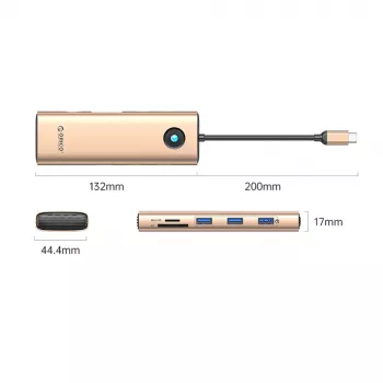 ORICO PW11 USB-C Docking Station 9-in-1, 3x USB-A 3.0, 1x USB-C PD 100W, 1x HDMI 4K 60Hz, 1x VGA 1080P 60Hz, 1x microSD/SD, 1x RJ45 Gigabit Ethernet - Rose Gold