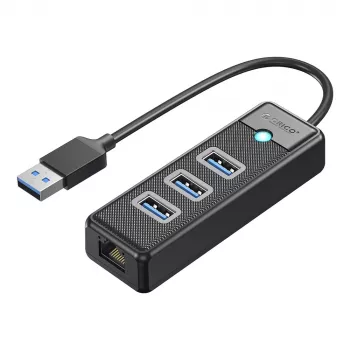ORICO PW3UR25-U3 4-Port USB 3.0 Hub with 2.5G Ethernet Adapter, 1.8m Cable, Black