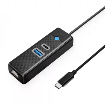 ORICO PW3UR25-C3 3 Portu USB-C Hubs ar 2.5G Ethernet, 0.5m Kabelis, Melns