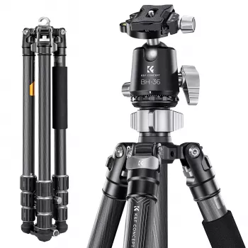 K&F Concept X284C4 oglekļa šķiedras statīvs ar BH-36 lodveida galvu, 172cm/67.7in, 16kg/35.3lbs slodze, monopods, 4 sekciju griežamā fiksācija, saderīgs ar Arca-Swiss