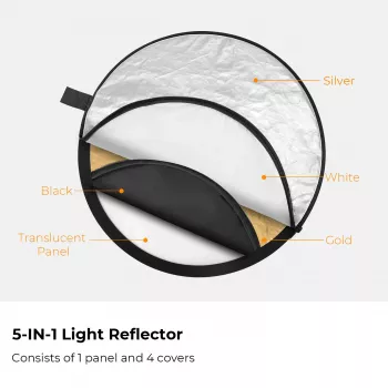 K&F Concept 5-in-1 Round Reflector 110cm ar Difuzoru un Nēsāšanas Maciņu - KF18.0003