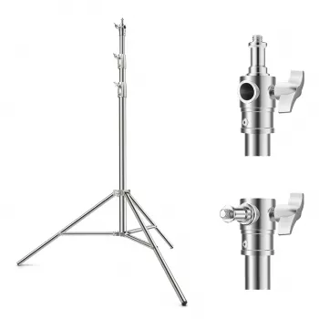 K&F Concept KF34.044 280cm Alumīnija gaismas statīvs ar 1/4 inch-20 un 3/8 inch-16 atgriezenisku spigotu, 5kg slodze, 3 sekcijas, flip slēdzenes, atsperu amortizācija, melns
