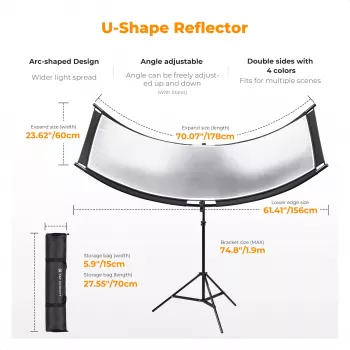 K&F Concept U-Shape 4-in-1 Curved Reflector 180x60cm ar statīvu un somu