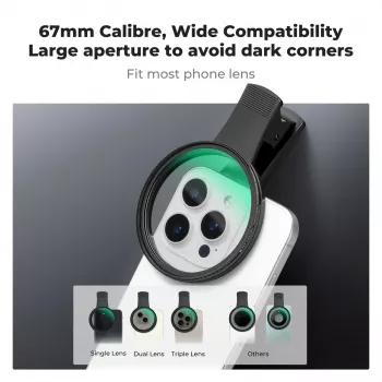 KF Black Diffusion 1/4 Filter 67mm ar Clip-On Adapteri viedtālrunim