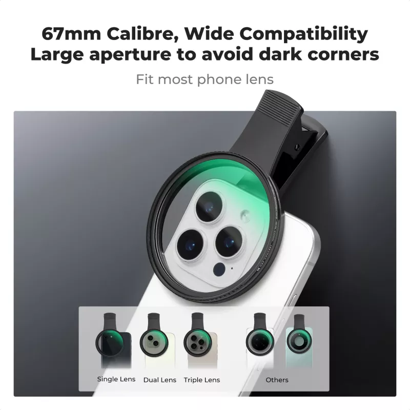 KF Black Diffusion 1/4 Filter 67mm ar Clip-On Adapteri viedtālrunim