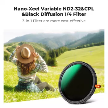 K&F Concept Nano-X MRC Hybrid Filter 3-in-1 77mm Fader ND2-32 + CPL + Black Diffusion 1/4