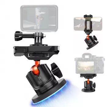 KF 3D Ball Head Magnetic Base Mount for GoPro Smartphone Camera ar 1/4 collu vītni KF31.156 Melns