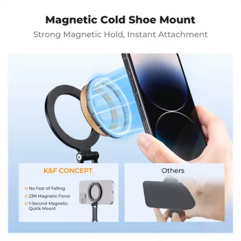 KF Magnetic MagSafe Phone Mount ar 1/4 inch vītni un Cold Shoe - Melns (KF31.196)