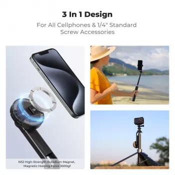K&F Concept X97-C Selfie Stick Tripod 180 cm ar MagSafe magnētisko stiprinājumu un Bluetooth tālvadību (Melns)